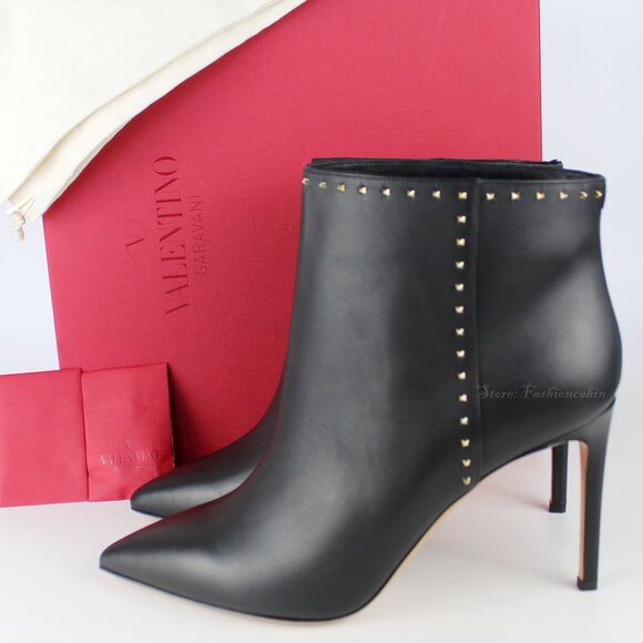 NEW VALENTINO GARAVANI Rockstud Leather Booties –Iconic Heels for Chic Night Out - Picture 1 of 16